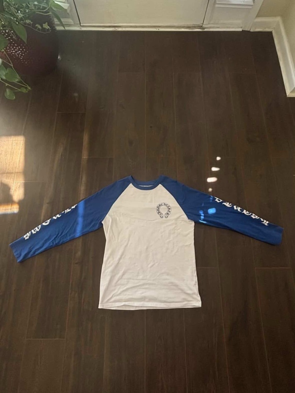 Blue & White Raglan Long Sleeve Chrome heart tee
